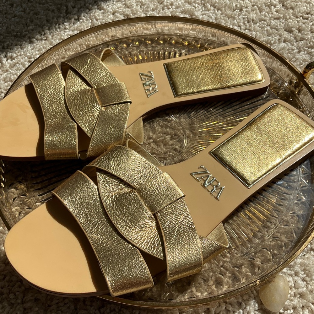 Zara Metallic Gold Sandals for Women